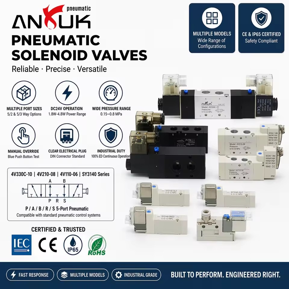OEM 4V210-08 5 Way 2 Position Solenoid Valve Plastic Body with NPT M5 G1/4 Interface for Pneumatic Control Valves