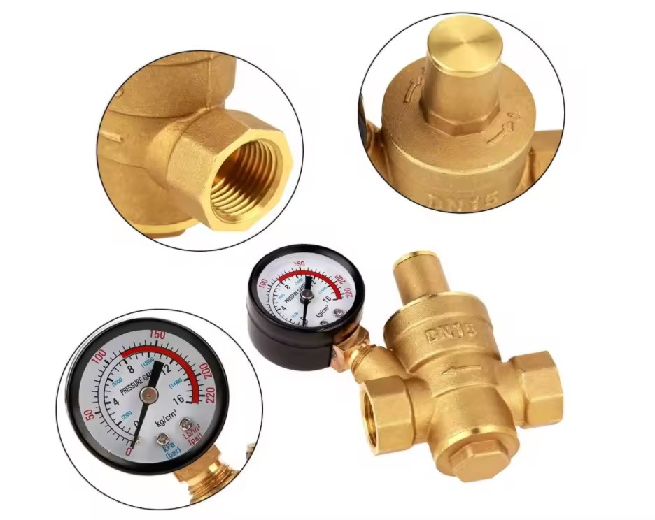 Brass Pressure Regulator Brass Adjustable Water Pressure Regulator Reducer with Gauge Meter