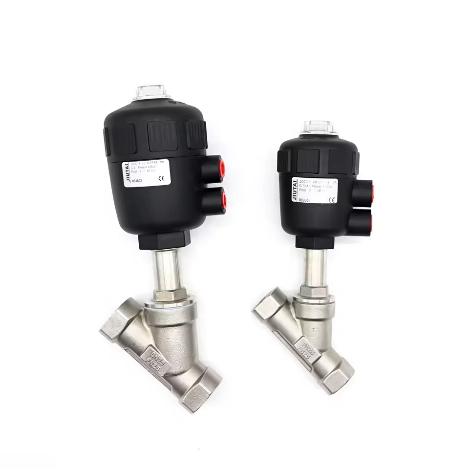 Plastic Flange High Clean Sanitary DN15 304 Stainless Steel Angle Seat Valve with Pneumatic Actuators High Temperature Base