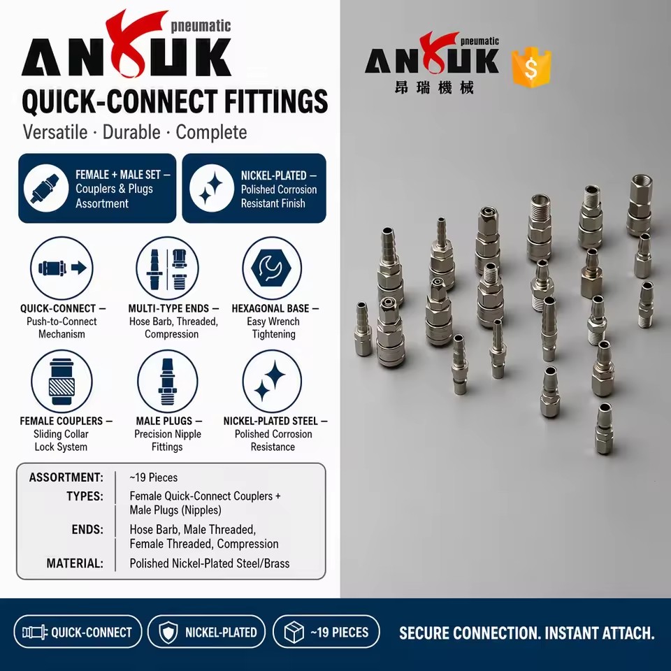 ANRUK Pearl Nickel Pneumatic Quick Fitting L Type Elbow G1 4 for PU PE PP Tubing