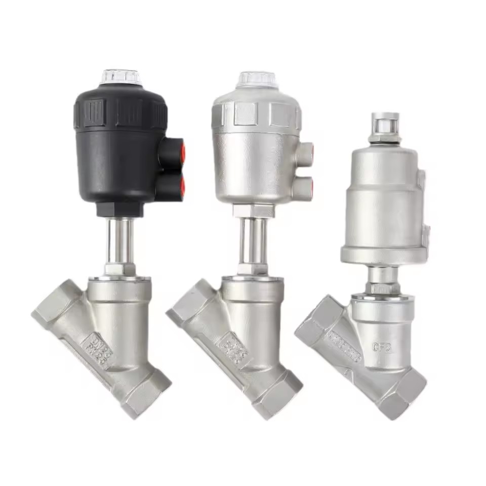 DK17A Pneumatic Angle Seat Valve - Threaded, Stainless Steel / Plastic Actuator