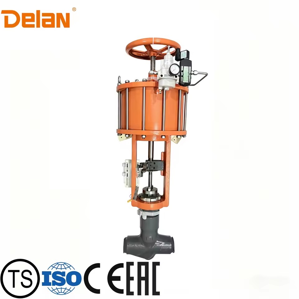 Pneumatic Operated Globe Valve Flanged Welded End Ultra High Pressure Low Leakage Heavy Duty Boiler Pipeline Shutoff Stop Valve