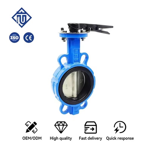 Ductile Iron Soft Seal Handle Wafer Type Butterfly Valve for Water Treatment