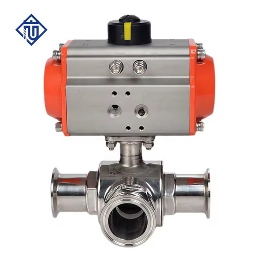 Sanitary Pneumatic 3-Way Ball Valve 304/316L Stainless Steel Tri-Clamp L/T Port
