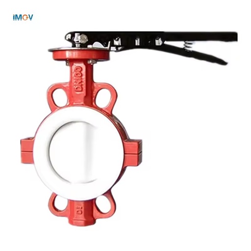 DN200 PTFE Lined Wafer Butterfly Valve, PN16 Handle Wheel Cast Iron Valve for Chemical Fluid Control