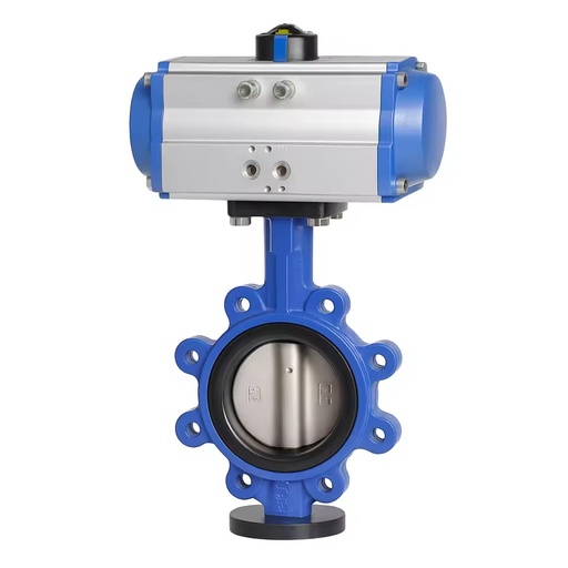 Pneumatic Actuated Lug Type Butterfly Valve, GGG50 Double Flange Air Operated Valve for Automation Systems