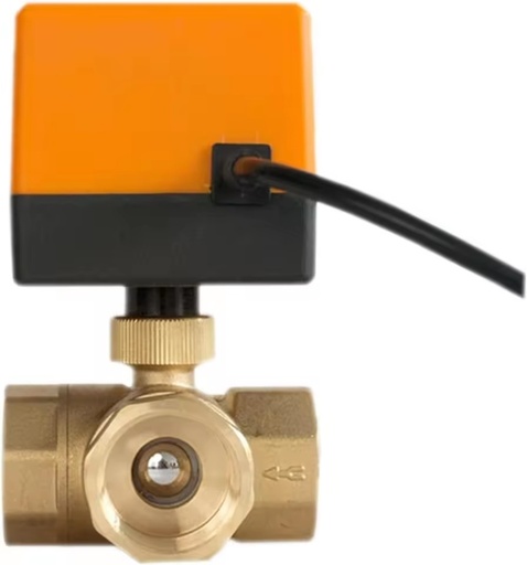 3-Way Brass Electric Ball Valve Motorized Brass Three-Port Valve 24V DC/AC Threaded Actuator Valve for Industrial Plumbing HVAC