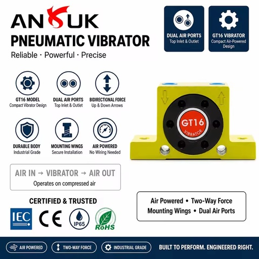 Pneumatic Air Vibrator GT80 GT100 GT120 80mm 100mm 120mm Industrial Heavy Duty Pneumatic Vibrating Motor for Hopper Silo Conveyo