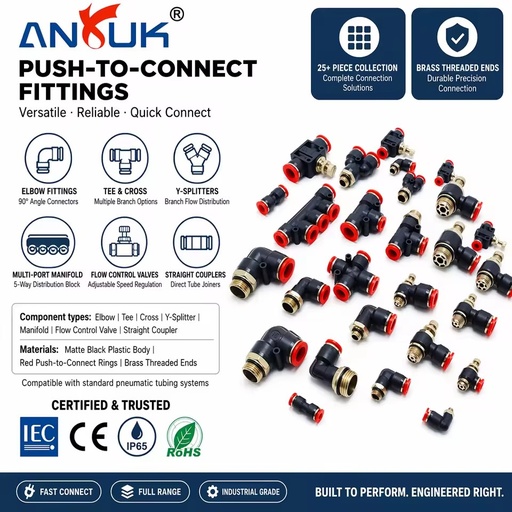 ANRUK Red Plastic Pneumatic Pipe Fitting for PU PE Tube 6mm to PT1 8 Quick Connect