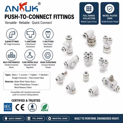 ANRUK Airtac Quick Pe Py Plf pp Pu Push-in Air Coupler Elbow Pneumatic Fitting Connector 1/2 1/3 3/4 1/8 Pneumatic Parts
