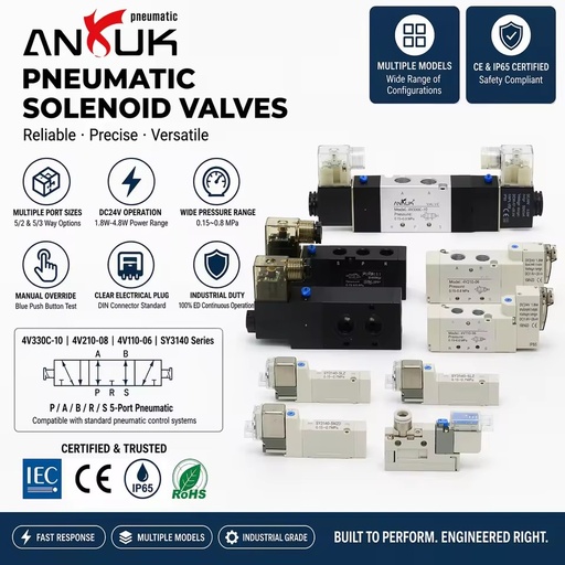 OEM 4V210-08 5 Way 2 Position Solenoid Valve Plastic Body with NPT M5 G1/4 Interface for Pneumatic Control Valves