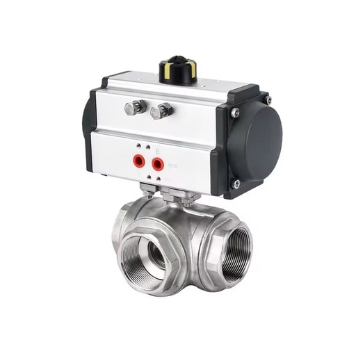 High Quality Double/Single Acting 3 Way Ball Valve Pneumatic Actuator 1inch Flow Control Threaded Water Valve CF8/CF8M Body