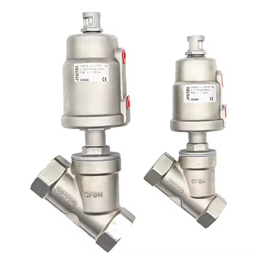 JTAIV Stainless Steel Threaded 2 Way Pneumatic Angle Seat Valves Base Media DN15 DN20 DN25 DN32 DN40 DN50 DN65 DN80
