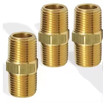 Brass Pipe Hose Fitting Straight Hex Nipple Fitting 1/4" NPT Female Thread Forged Smooth Surface