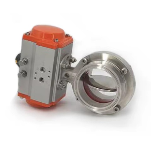 Stainless Steel Pneumatic Sanitary Butterfly Valve with Clamp 1/2"~3" Port Size PTFE Seat -20~180 Temperature Range