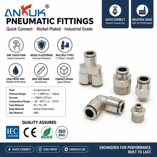 Premium ANRUK NPT Brass Pneumatic Hose Fitting 1/4 1/2 Inch Coupler for Compressed Air Systems & Equipment 1 Year Warranty