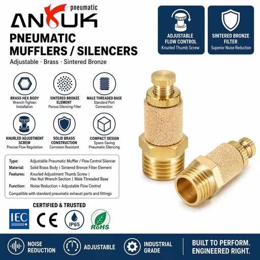 Sintered Bronze Brass Plastic Muffler BSP 1/8 1/4 for Pneumatic Valves in Assembly and Machining Plants