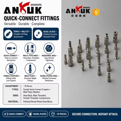 ANRUK Pearl Nickel Pneumatic Quick Fitting L Type Elbow G1 4 for PU PE PP Tubing