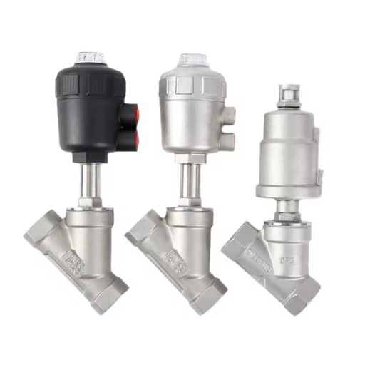 DK17A Pneumatic Angle Seat Valve - Threaded, Stainless Steel / Plastic Actuator