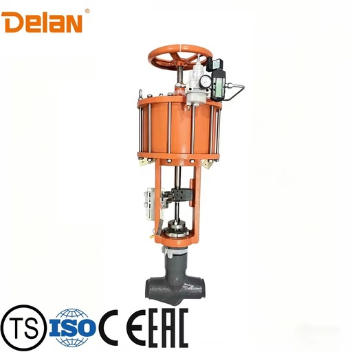 Pneumatic Operated Globe Valve Flanged Welded End Ultra High Pressure Low Leakage Heavy Duty Boiler Pipeline Shutoff Stop Valve
