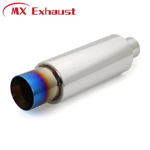 Universal Performance Car Exhaust Silencer, SS304 Stainless Steel Muffler With Burnt Blue Tip for Aftermarket Replacement