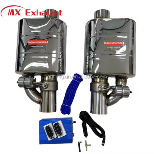 2" 2.35" 2.5" 3" Valved Muffler, Performance Exhaust Vacuum Cutout Valve Muffler with Electric Control Tip & Adapters, 2PCS
