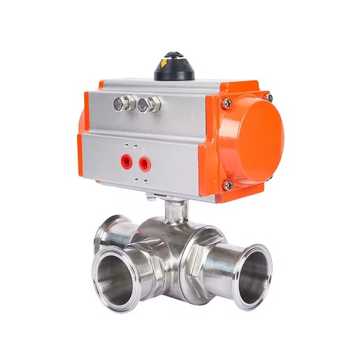 DQ 304stainless steel Sanitary Class T Clamp 3-Way Ball Valve Pneumatic three-way quick-installation ball valve
