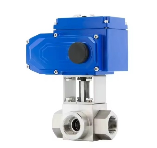 Natural Gas Use High Pressure Female Thread Three-Way Ball Valve DN15 Port AX-Q914/5F/N-320P Electric Stainless Steel Blue