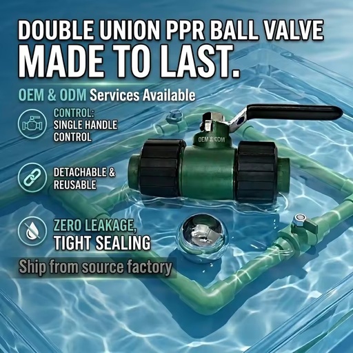 Factory Direct Manufacturer Patented PN20-63 with Brass Chrome Plated Ball & SS304 Nut Double Union PPR Ball Valve