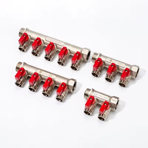 36/50 MM Brass Manifold with Ball Valves and Male Connections for Multi-way Faucets Manifold Heating Systems Water Control