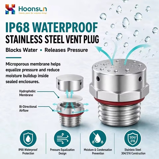Stainless Steel Breather Vent Plug SS304 IP68 M12 Waterproof Pressure Equalization Air Valve for Electrical Enclosures Cabinets