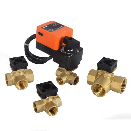 Winvall 0-10v/4-20ma Actuator Electric Water Flow 3 Way Forged Brass Ball Valve Modulating Motorized Control Ball Valves