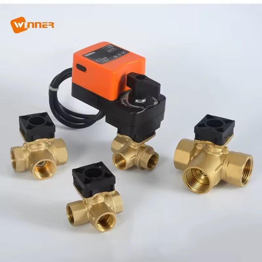 Winvall Water Treatment 0-10V 4-20mA Motorized Control 3 Way Brass Ball Valve 24V AC/DC Actuator Electric Proportional Valves