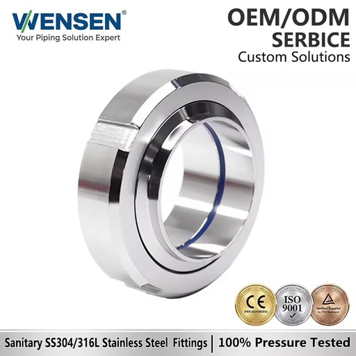 Wensen 304/316L Stainless Steel Wing Nut Joint SMS Union - Round Thread & Butt-Welded Threaded Union