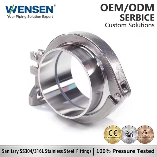 Wensen 304/316 Sanitary Grade Stainless Steel Pipeline Fitting Set with Quick-clamp Chuck Groove