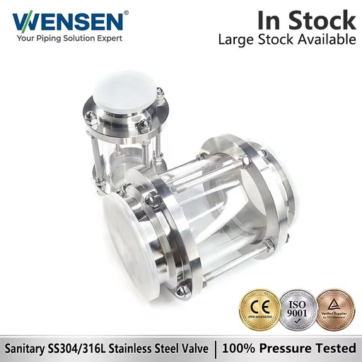 Wensen Sanitary SS304 316L Stainless Steel Food Grade In-Line Sight Glass 2" Tri-Clamp Mirror Polished Flow Indicator