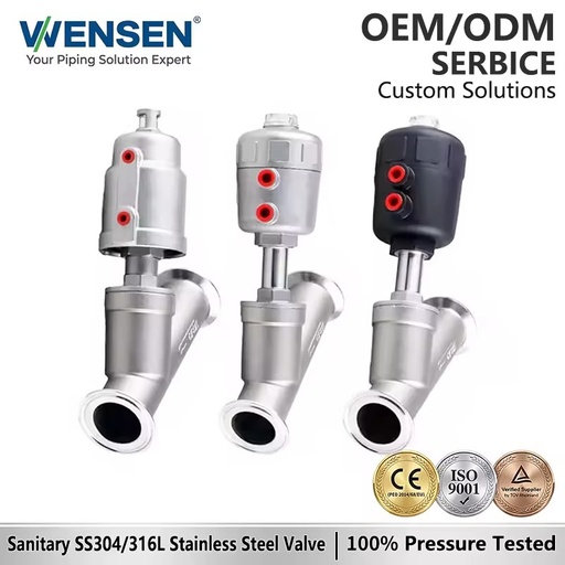 Wensen 304SS 316L Stainless Steel Quick Loading Pneumatic Tri-Clamp Angle Seat Valve for Water