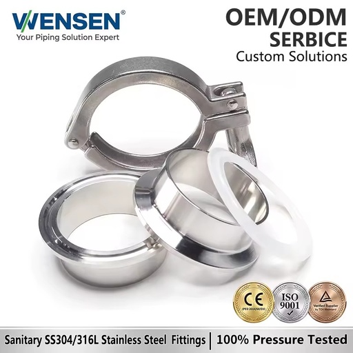 SS304 316SS Stainless Steel Pipe Fittings Welded & Tri-Clamp Connection With Silicone Gasket Set