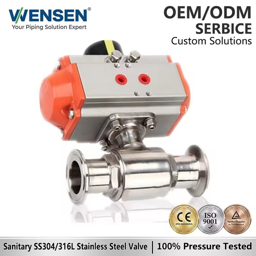 304 Stainless Steel Pneumatic Actuated Tri-Clamp Ball Valve