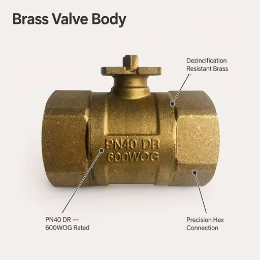 VAI51 Series 2 Port Control Ball Valve PN25 Internal Thread DN15 to DN50 Brass Body Stainless Steel Ball for HVAC Water Control