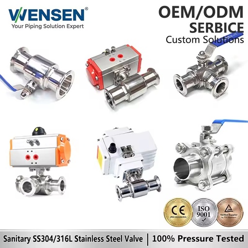 Sanitary SS304 316 Stainless Steel Ball Valve Straight Through Three Way Manual Pneumatic Electric with Tri-clamp
