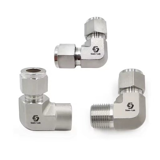 SS316 Stainless Steel 90 Degree Elbow Compression Tube Fitting Adapter with Twin Ferrule OD 1/8 Inh