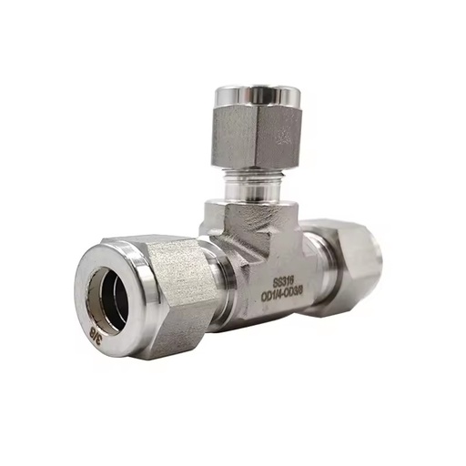 SS316 Stainless Steel Instrument Double Ferrule 3 Way Reducing Union Tube Tee Fitting
