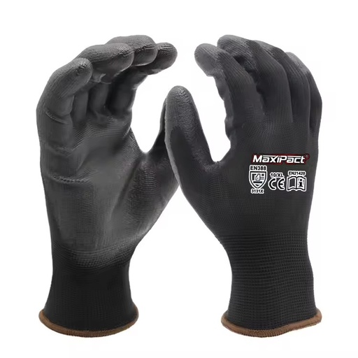 MaxiPact 13G High Dexterity Polyester Seamless Knitting Work Construction Gloves with PU Safety Gloves for Work Anti-slip