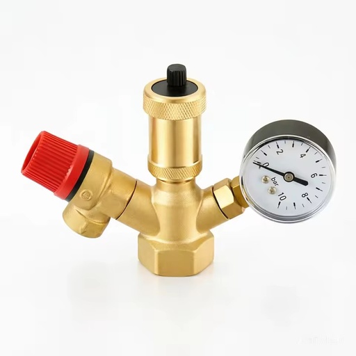 1 Inch Brass Boiler Safety Group Kit With 3 Bar Relief Valve Automatic Air Vent and Pressure Gauge for HVAC Heating Systems