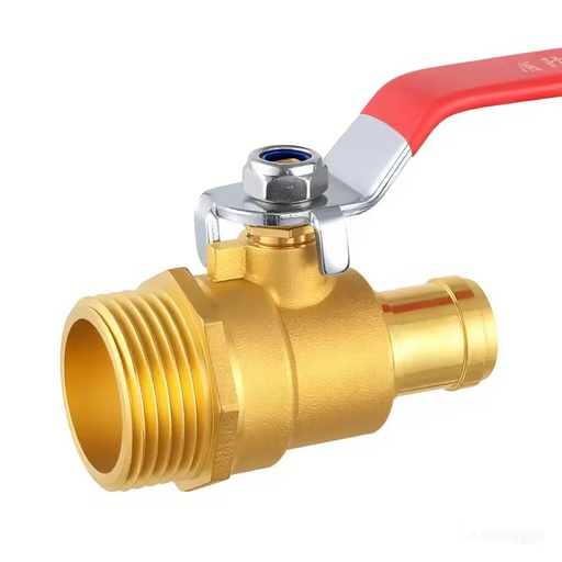 Professional Forged Brass Ball Valve With External Thread And Ribbed Hose Connector Red Handle For Industrial Pipeline Setup