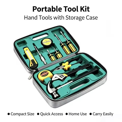 Wholesale In-stock 12-Piece Aluminium Tool Set Includes Tape Measure and Hammer for Dual-Use in Home and Car Model 8012A