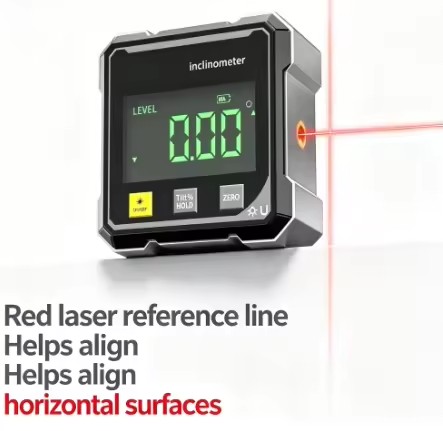 Dual-Sided Red Laser Inclinometer Box Level Digital Display Magnetic Suction Angle Slope Meter USB Powered Model WY3910R