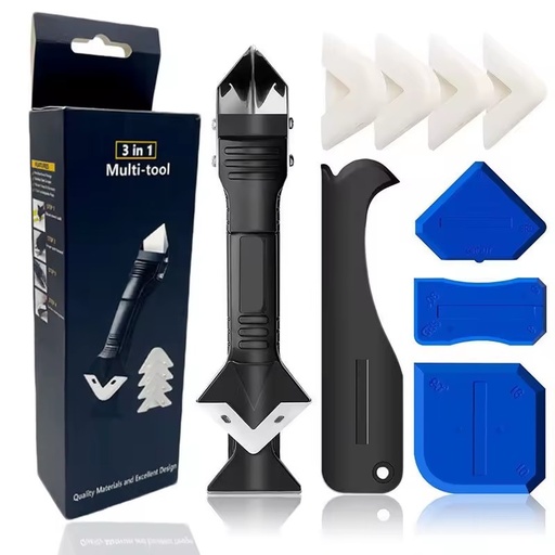Durable Beauty Plastic Handle 3 1 Stainless Steel Head Multi-Function Industrial Grade Joint Seam Scraper Glass Glue Hand Tool
