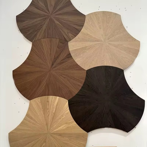 Engineered Wood Parquet Flooring Luxurious Wood Floor with Multi-Color Lotus Pattern Surface, Elegant Interior Design